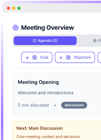Meeting overview with agenda and objectives